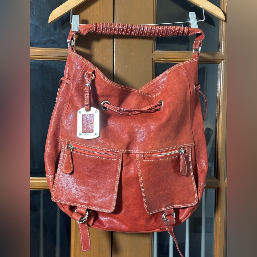 Elegant Red Leather Shoulder Bag w/callout